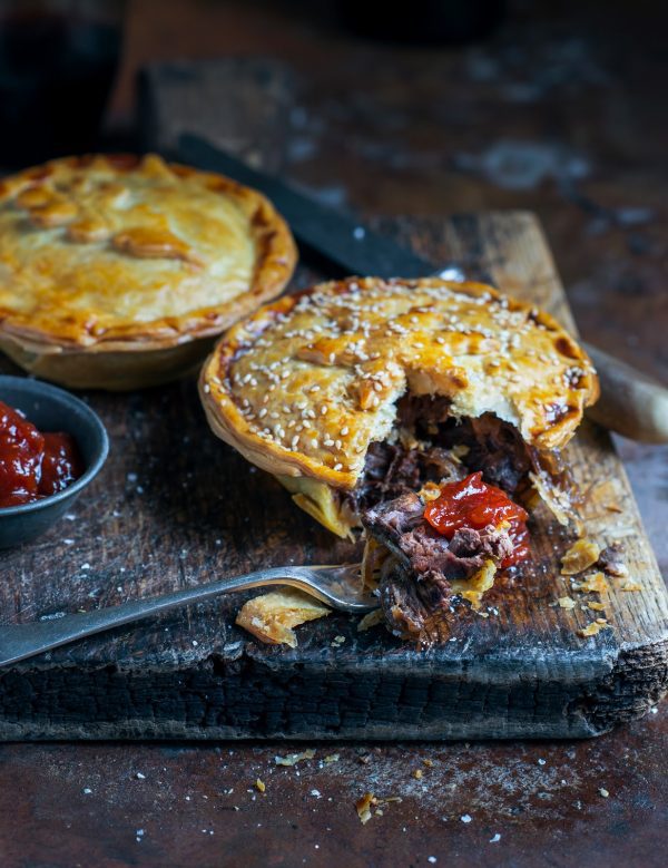 beef, bacon and mushroom pies with mozzarella and caramelised onions ...