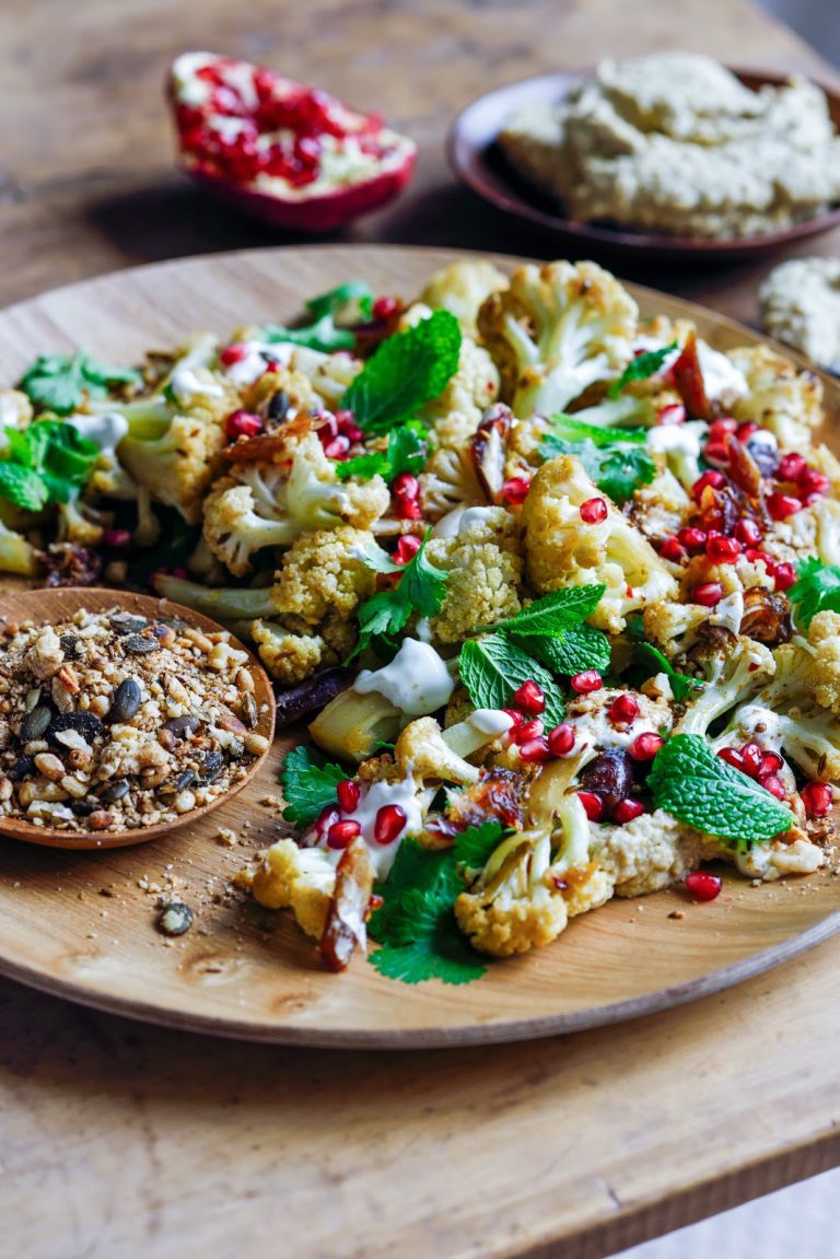 roast cauliflower salad with eggplant hummus & walnut dukkah – Stuck in ...