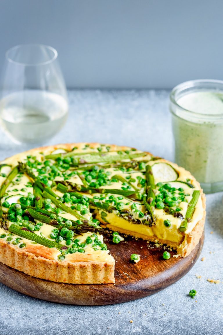 spring asparagus, pea & zucchini tart with light herb mayo Stuck in