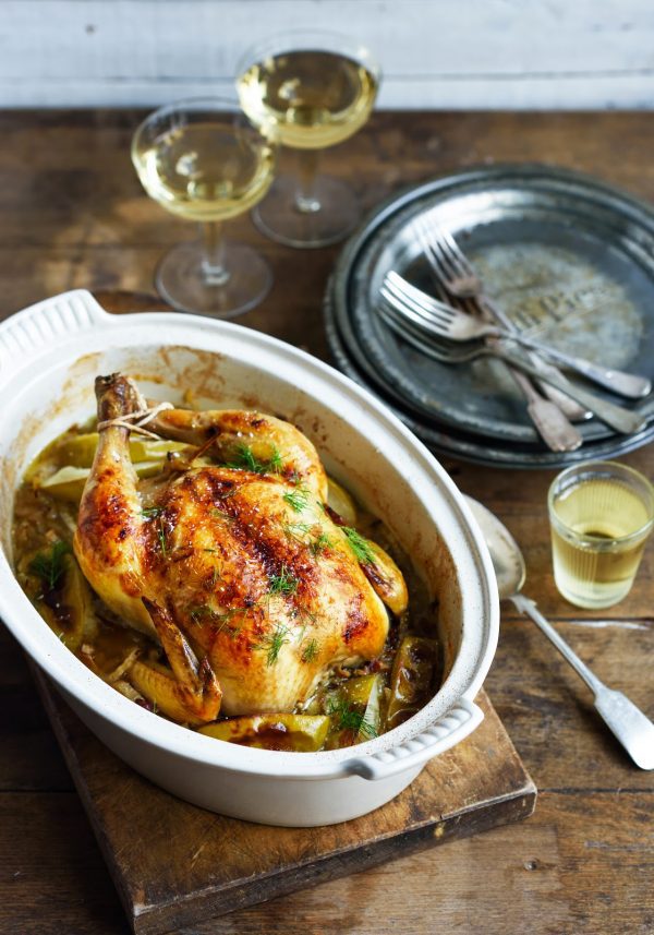 Mother’s Day pot roast chicken with fennel & apples Le Creuset