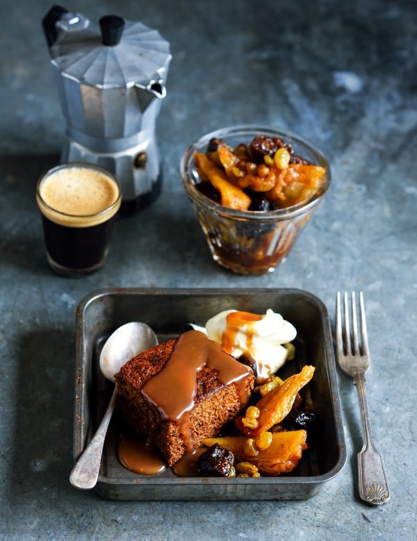 Stuck Gingerbread gingerbread pudding with salted caramel sauce & ginger fruit compote ...