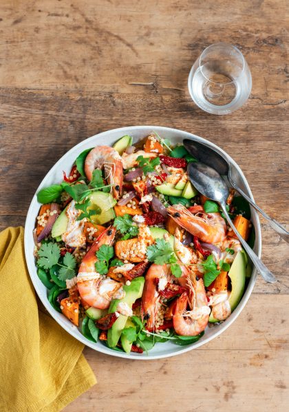 prawn & israeli couscous salad with harissa mayo – Stuck in the kitchen